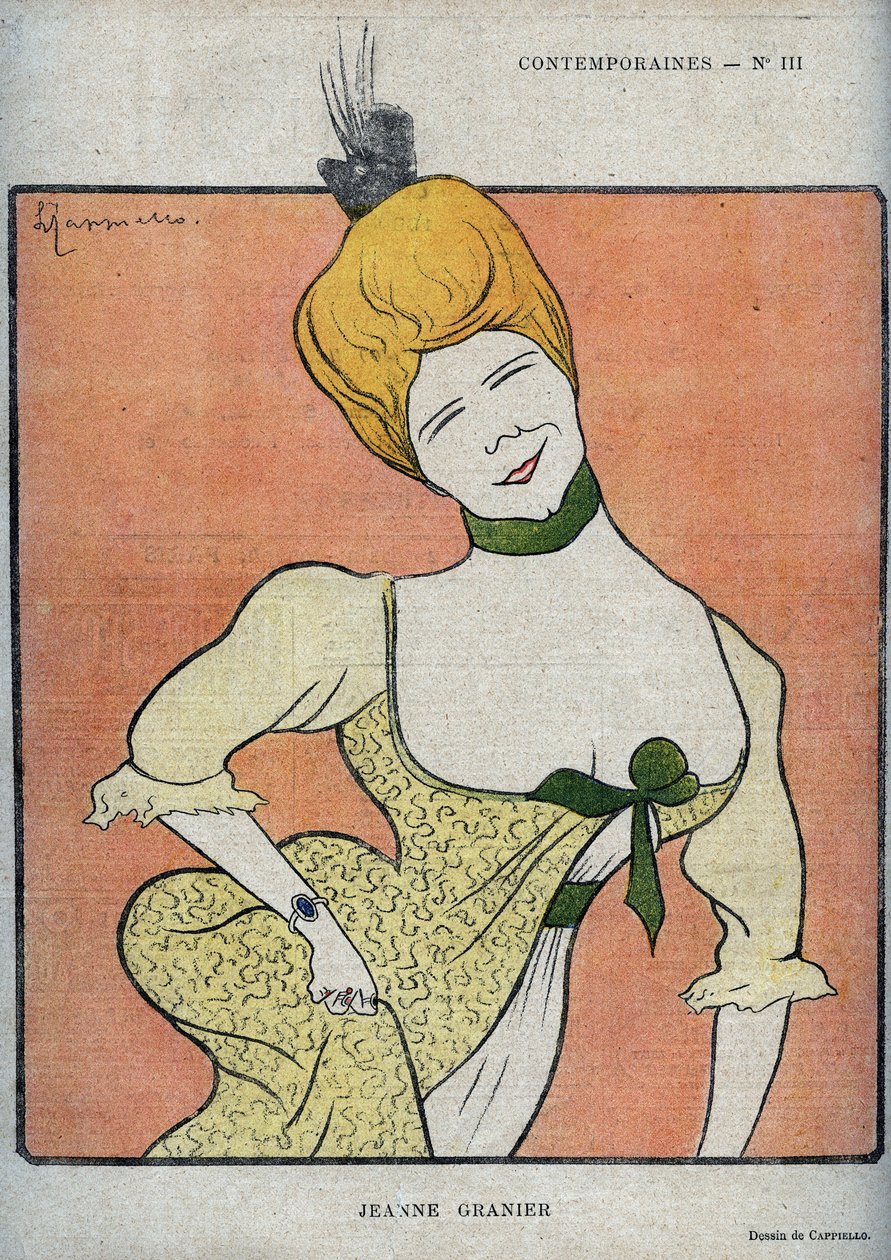 صورة للممثلة الكوميدية الفرنسية جين جرانييه (1852-1939) - رسم لليونيتو كابيلو (1875-1942) في "" The Rire "" "عام 1898 بواسطة ليونيتو كابيلو