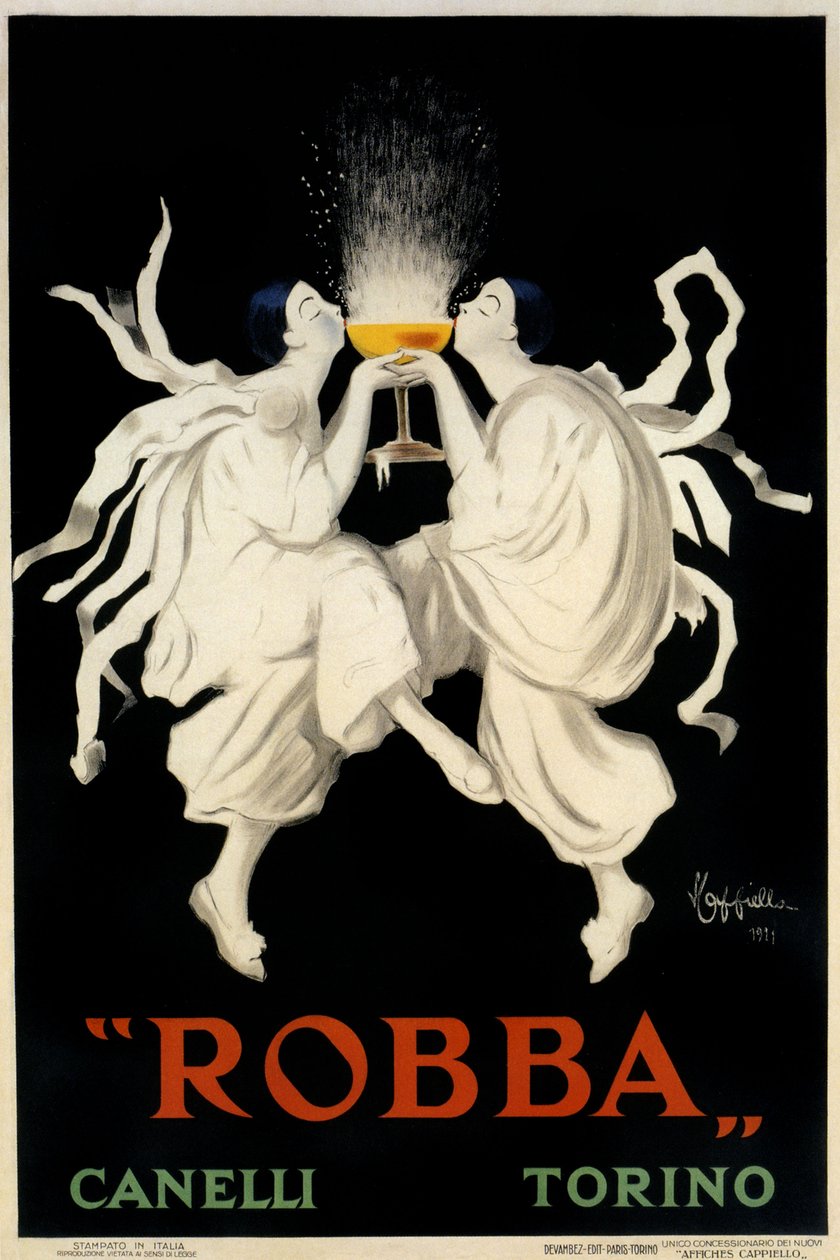 إعلانات الملصقات Spumante Robba Canelli ، تورينو ، إيطاليا ، 1921 بواسطة ليونيتو كابيلو