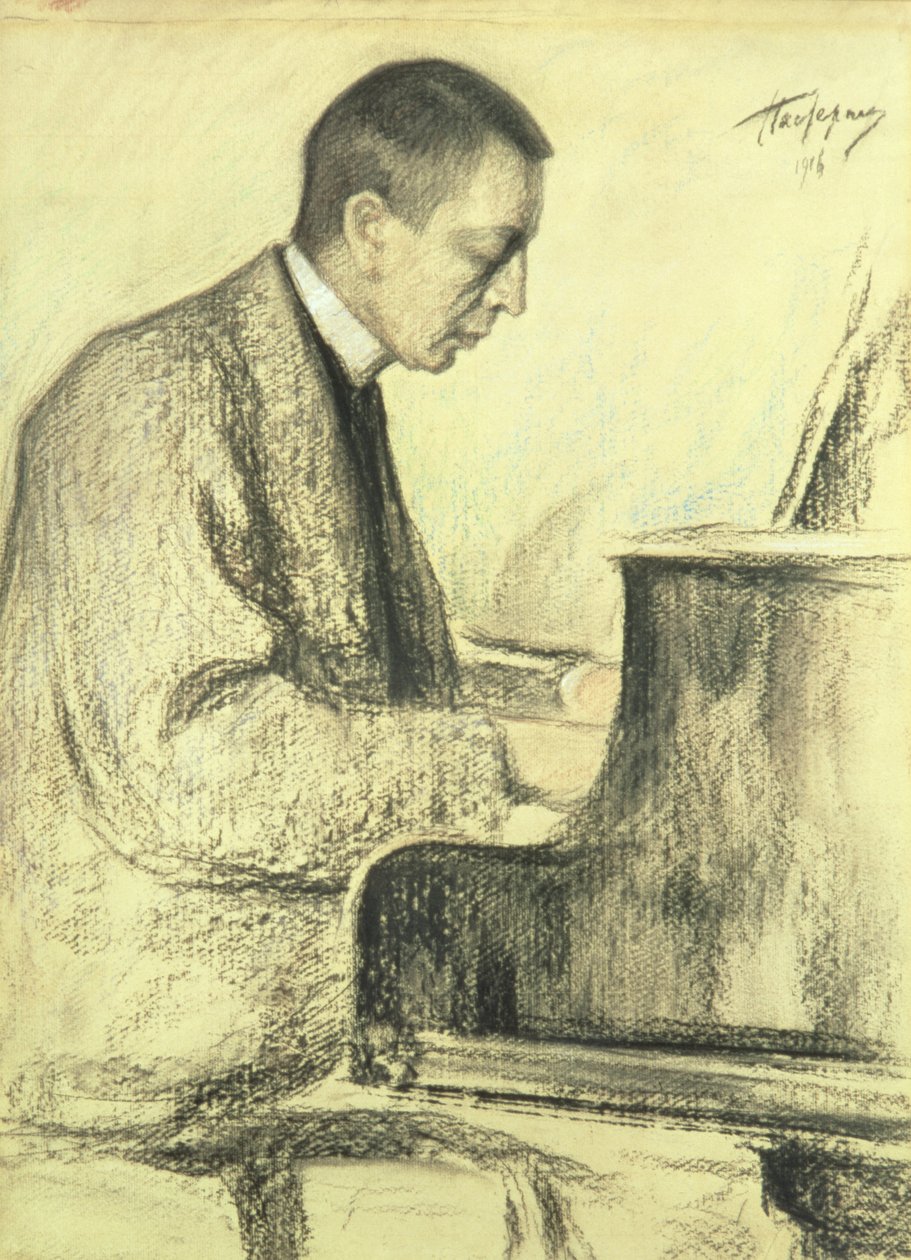 صورة سيرجي فاسيليفيتش راشمانينوف (1873-1943) في البيانو ، 1916 (باستيل على ورق) بواسطة ليونيد أوسيبوفيتش باسترناك