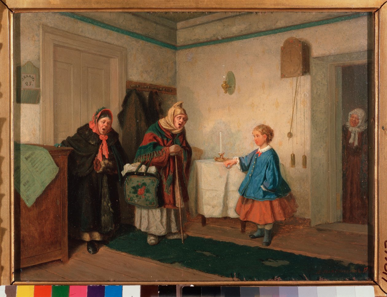 المطربين المتسولين. لوحة ليونيد إيفانوفيتش سولوماتكين (1837-1883) ، زيت على قماش بواسطة ليونيد إيفانوفيتش سولوماتكين