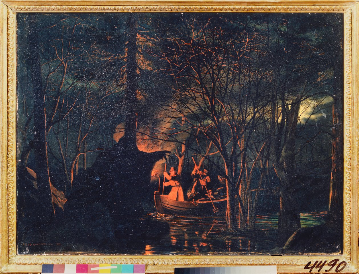 الصيد الليلي بالرمح. لوحة ليونيد إيفانوفيتش سولوماتكين (1837-1883) ، زيت على قماش بواسطة ليونيد إيفانوفيتش سولوماتكين