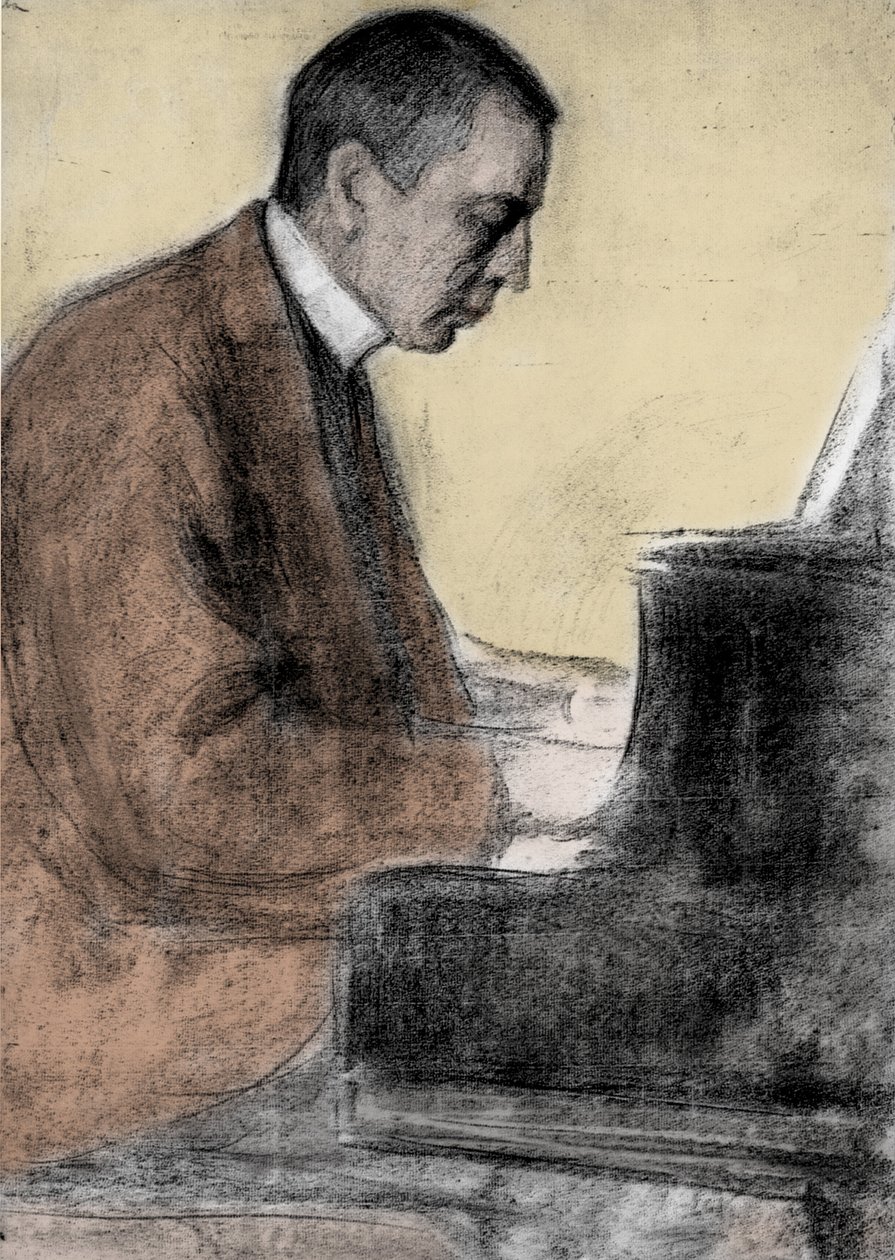 صورة لسيرجي (سيرجي) رحمانينوف (سيرج رحمانينوف أو رحمانينوف) (1873-1943) ، الملحن وعازف البيانو الروسي. رسم ليونيد أو.باسترناك (1862-1945). بواسطة ليونيد أوسيبوفيتش باسترناك