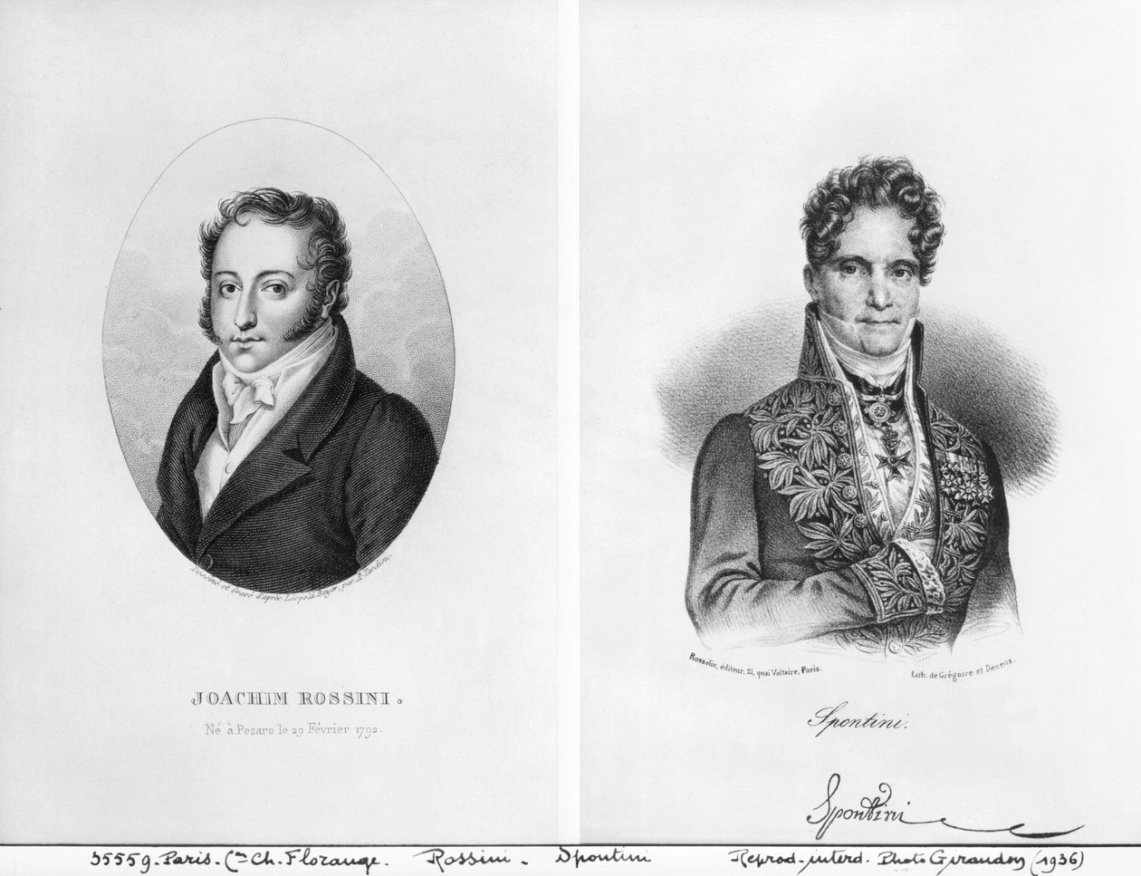Gioacchino Rossini (1792-1868) و Gaspare Spontini (1774-1851) منقوشان بواسطة Ambroise Tardieu (1788-1841) و Gregoire et Deneux (القرنين الثامن عشر والتاسع عشر) بواسطة ليوبولد باير
