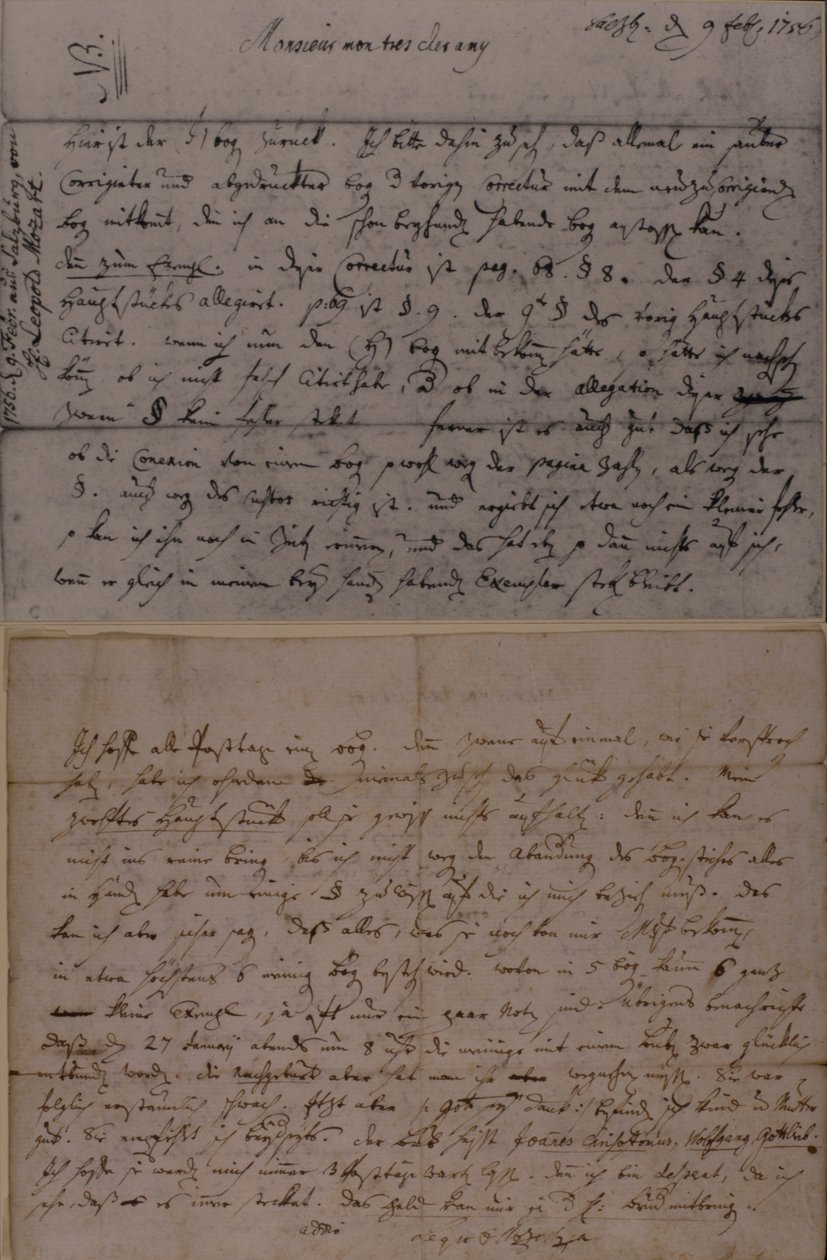 رسالة من ليوبولد موزارت تبلغ جيه جيه لوتر بولادة ابنه أماديوس موزارت ، 9 فبراير 1756 بواسطة ليوبولد موزارت