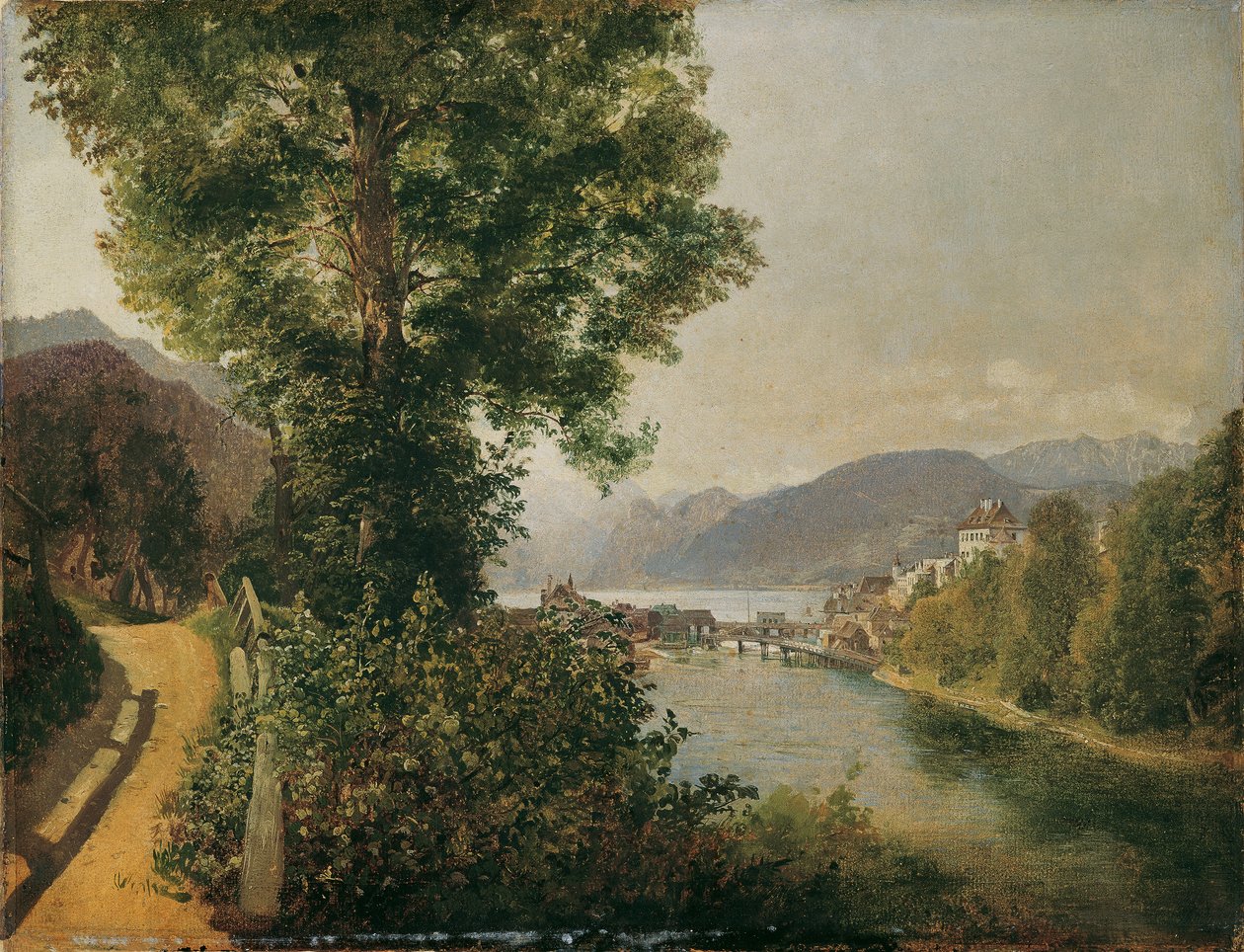 منظر ل Traunsee من Traun بالقرب من Gmunden بواسطة فنان غير معروف