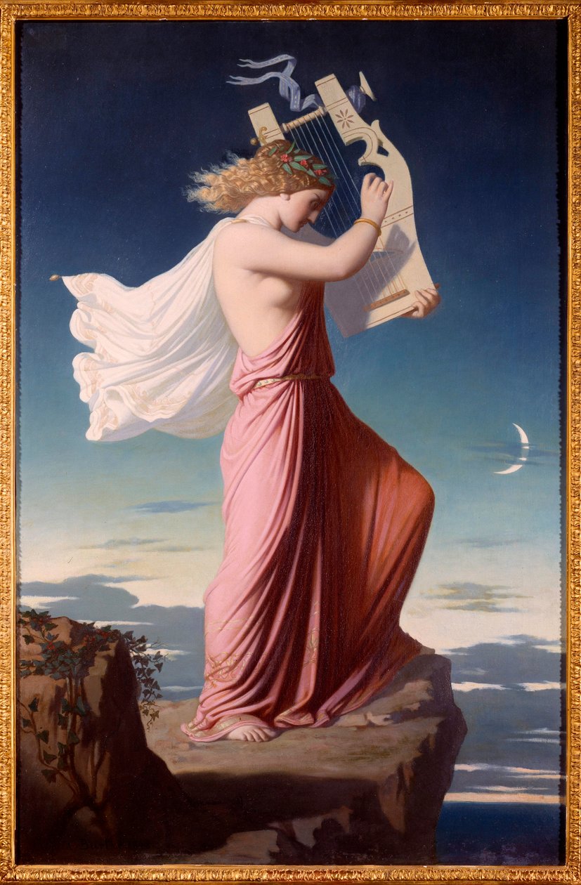 صورة للشاعر اليوناني صافو (سافو) وهو يعزف على القيثارة لوحة ليوبولد بورث (1823-1860) 1849 صن. 1،06x0،69 م كاركاسون ، متحف الفنون الجميلة بواسطة ليوبولد بورث