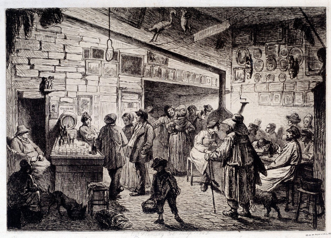 منظر داخلي لكاباريه دو رابيت بلان "هدم عام 1860" نقش ليوبولد فلامينج (1831-1911) 1863 باريس ، متحف كارنافالي بواسطة ليوبولد فلامنج
