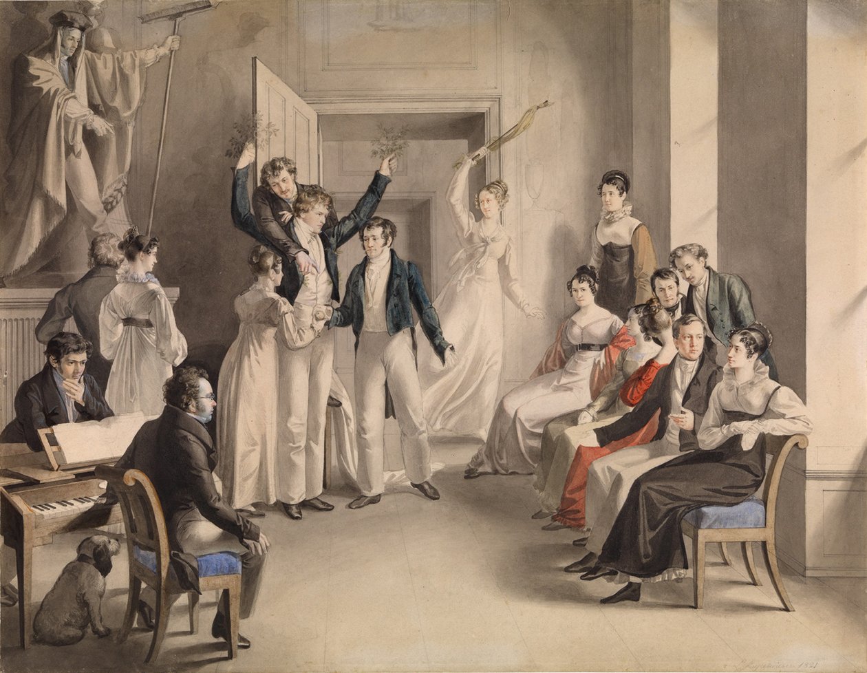 فرانز شوبرت 1797-1828. لعبة الحزب من شوبرتس في Atzenbrugg ، 1821 بواسطة ليوبولد كوبيلفايزر