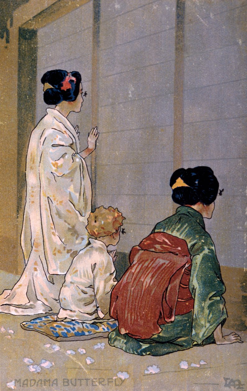 بطاقة بريدية تم إنشاؤها للعرض الأول لفيلم "Madame Butterfly" في بريشيا بواسطة ليوبولدو ميتليكوفيتز