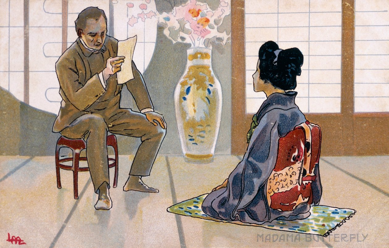 بطاقة بريدية تم إنشاؤها للعرض الأول لفيلم "Madame Butterfly" في بريشيا بواسطة ليوبولدو ميتليكوفيتز