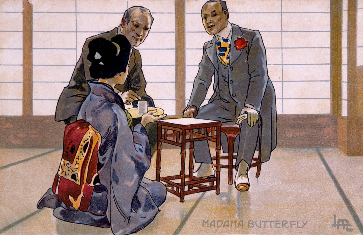 بطاقة بريدية تم إنشاؤها للعرض الأول لفيلم "Madame Butterfly" في بريشيا بواسطة ليوبولدو ميتليكوفيتز