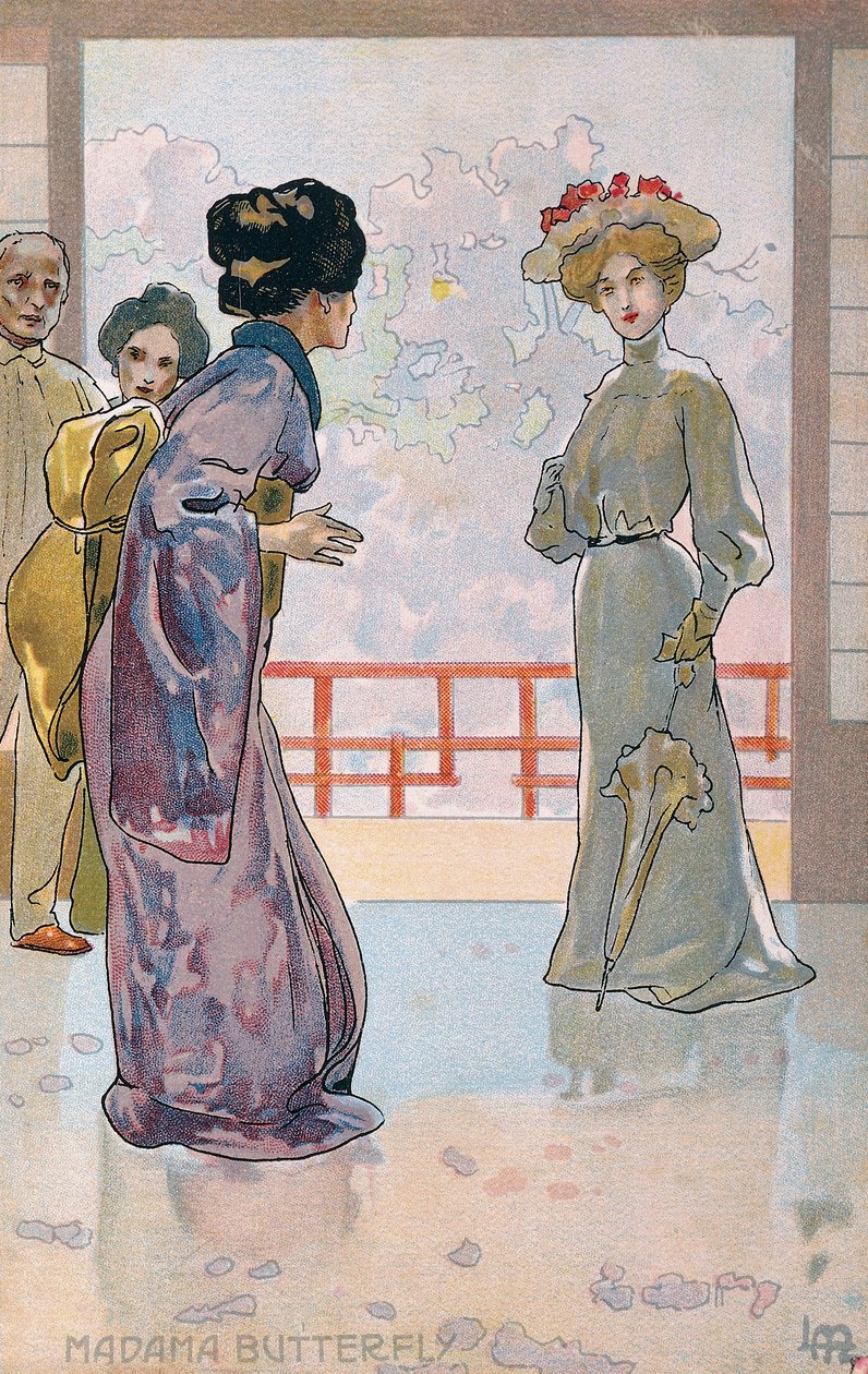 بطاقة بريدية تم إنشاؤها للعرض الأول لفيلم "Madame Butterfly" في بريشيا بواسطة ليوبولدو ميتليكوفيتز