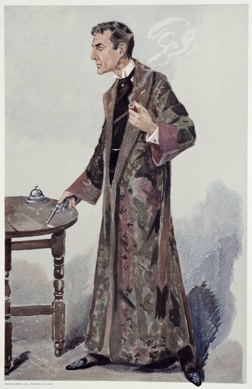شيرلوك هولمز ، كارتون من Vanity Fair للممثل William Gillette ، 1907 بواسطة ليزلي ماثيو وارد