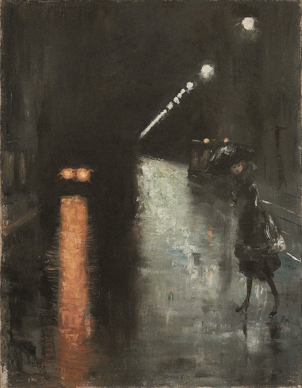 مشهد شارع ليلي ، برلين (Leipziger Strasse؟) ، حوالي عام 1920 (زيت على قماش) بواسطة أقل يوري