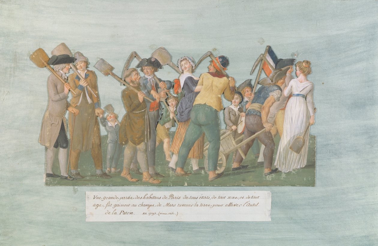 Fol.31 الباريسيون ذاهبون إلى Champ de Mars ، 1792 (غواش على البطاقة) بواسطة الإخوة ليسويور