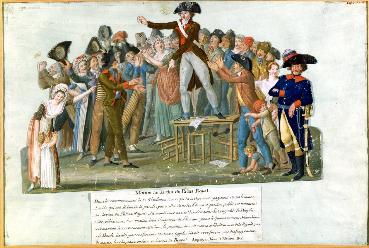 الحركة في حديقة القصر الملكي ، يوليو 1789 (الغواش على البطاقة) بواسطة الإخوة ليسويور