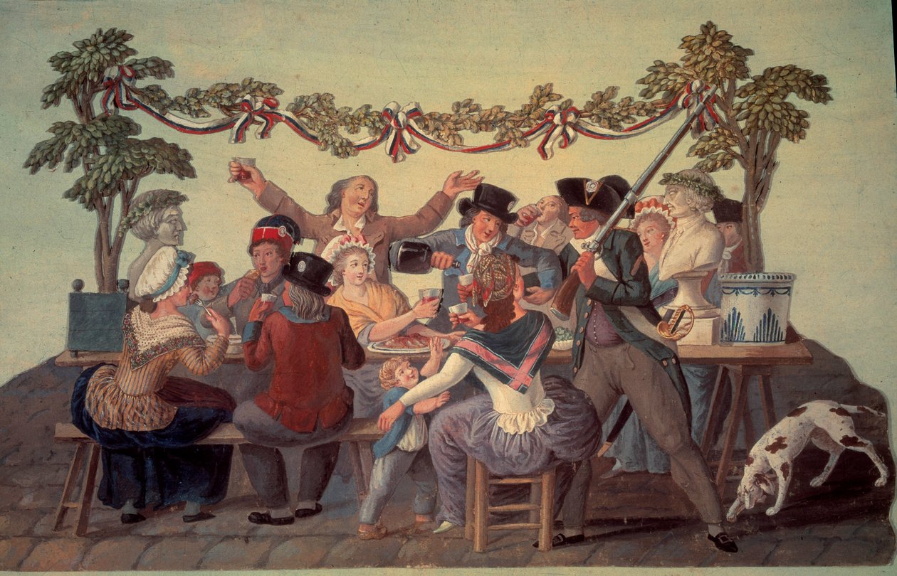 الثورة الفرنسية عام 1789: "الوجبة الجمهورية". Gouache des freres Lesueur (القرن الثامن عشر) بواسطة الإخوة ليسويور