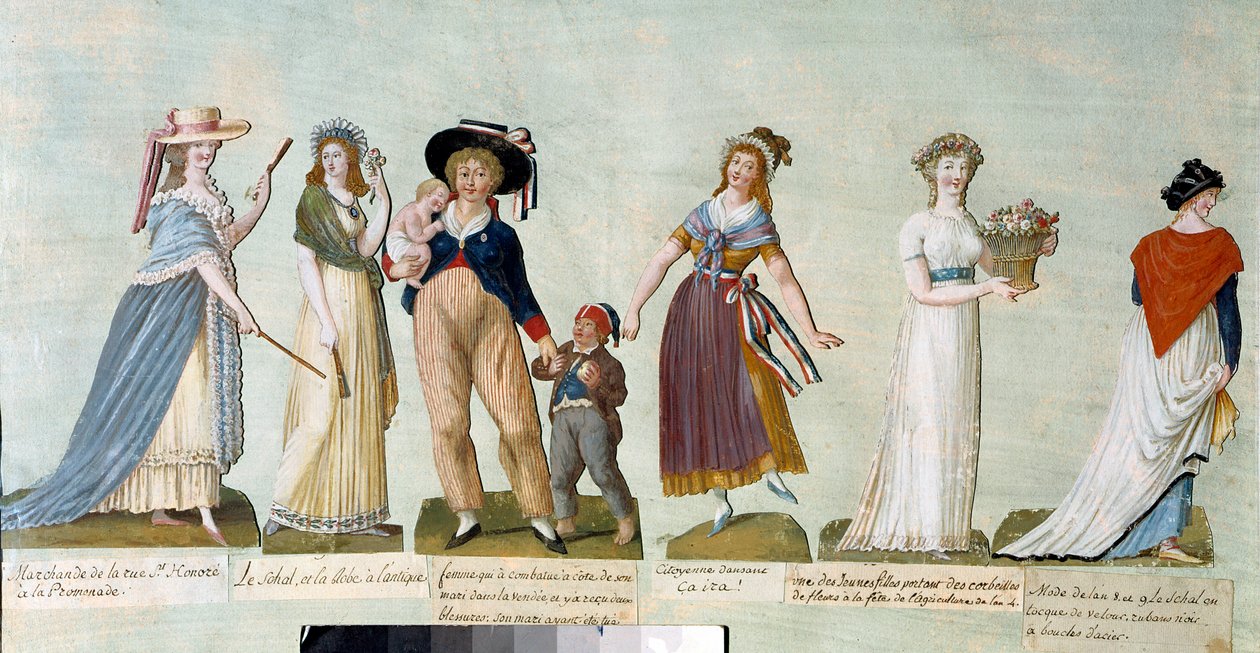 الثورة الفرنسية عام 1789: أزياء المرأة في العصر الثوري (امرأة ثورية). Gouache des freres Lesueur (القرن الثامن عشر). باريس ، متحف كارنافالي. بواسطة الإخوة ليسويور