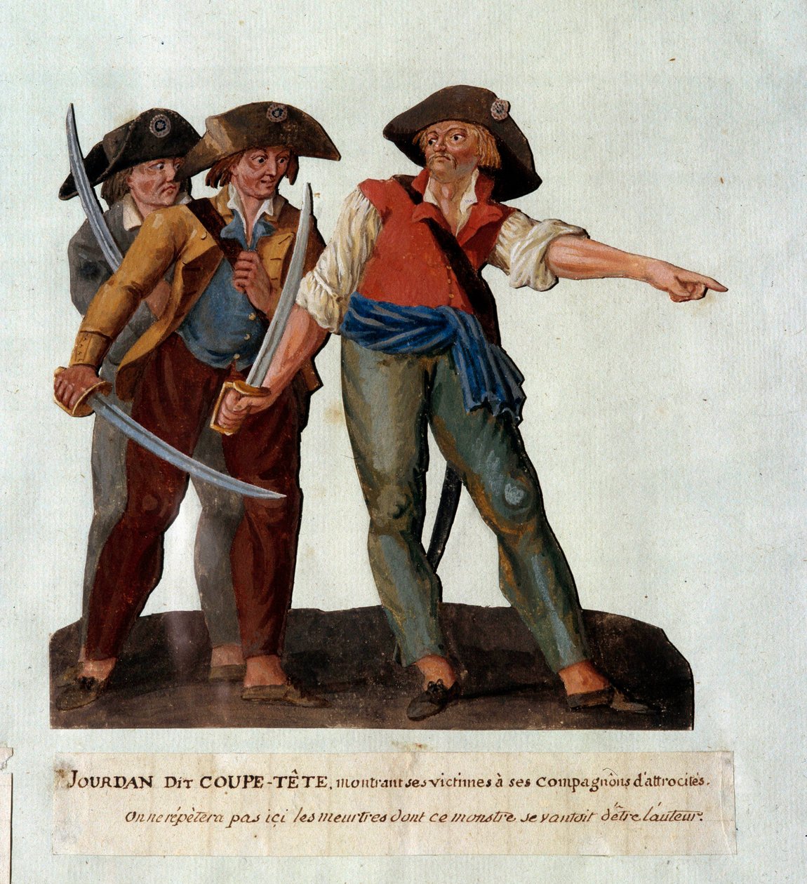 تمثيل ماتيو جوف جوردان ديت جوردان كوبيه-تيتي (1749-1794) ، وهو ثوري قاسي اشتهر بعد مذابح النهر الجليدي في أفينيون في أكتوبر 1791. Gouache des freres Lesueur (القرن الثامن عشر) بواسطة الإخوة ليسويور