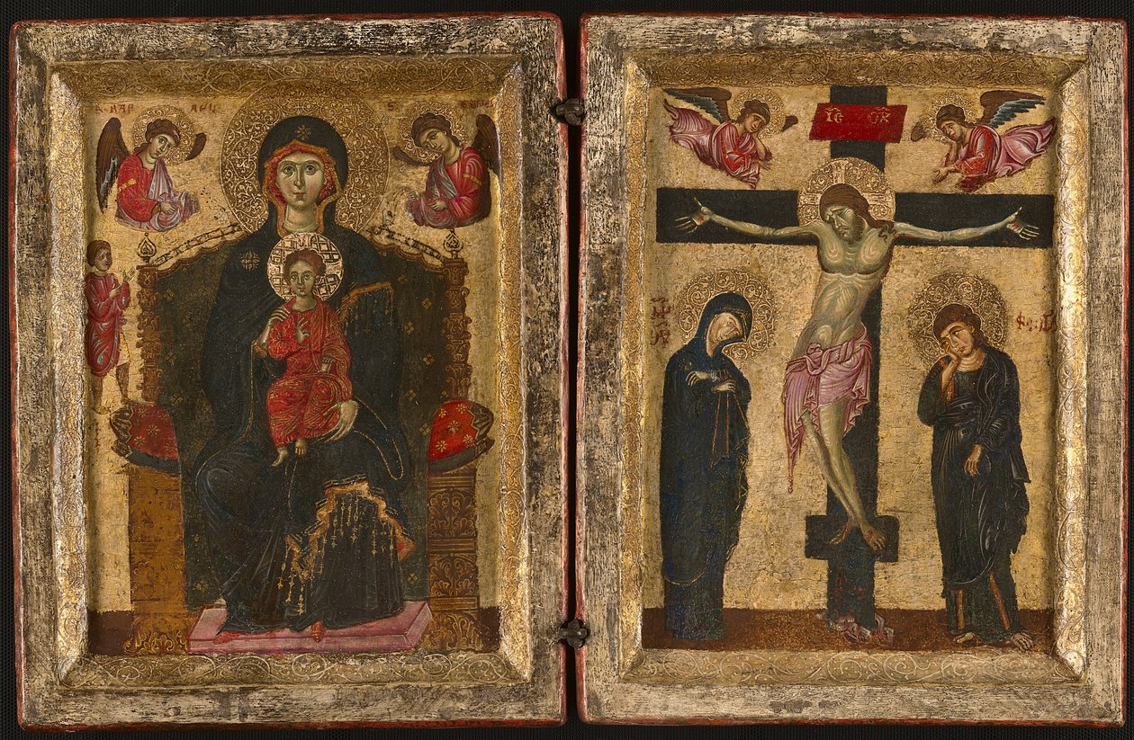 Diptych مع العرش والعذراء الطفل والصلب ، 1275-80 بواسطة مدرسة المشرق