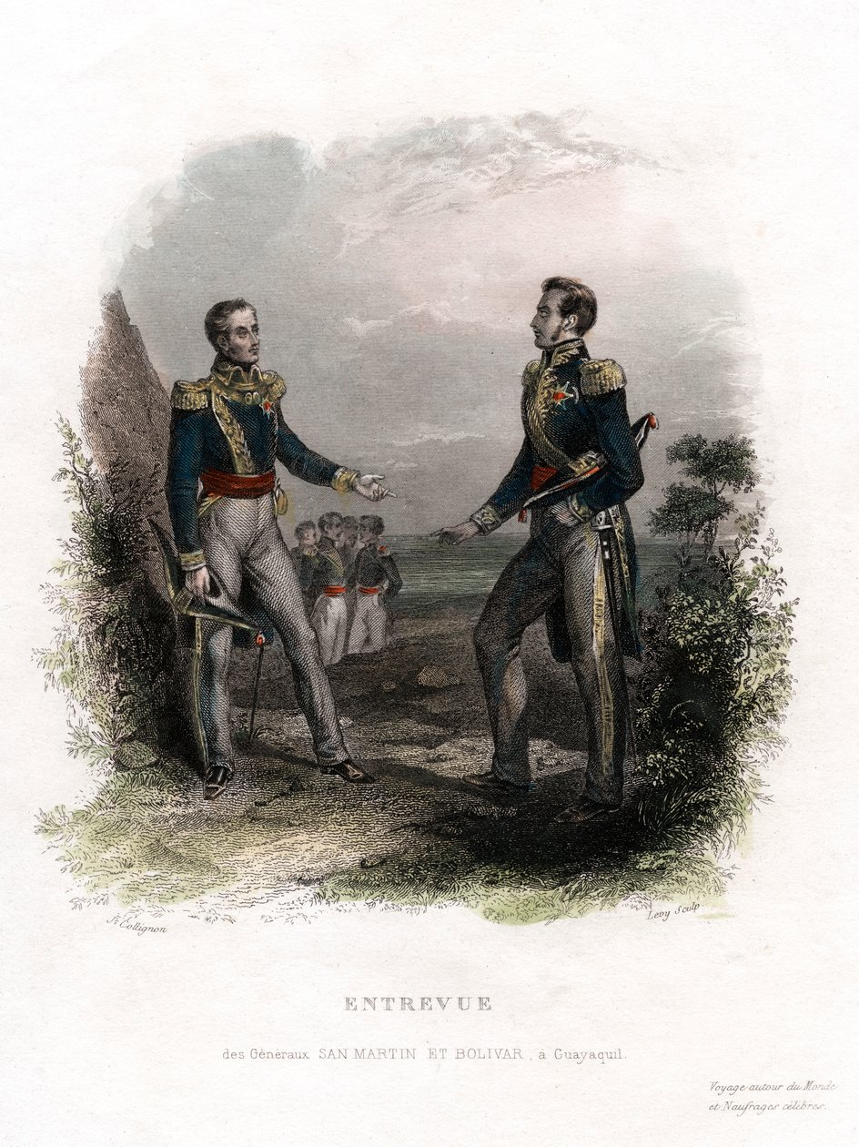 لقاء بين الجنرالات سان مارتن وبوليفار ، غواياكيل ، الإكوادور ، 1822 ، القرن التاسع عشر. بواسطة الجبايه