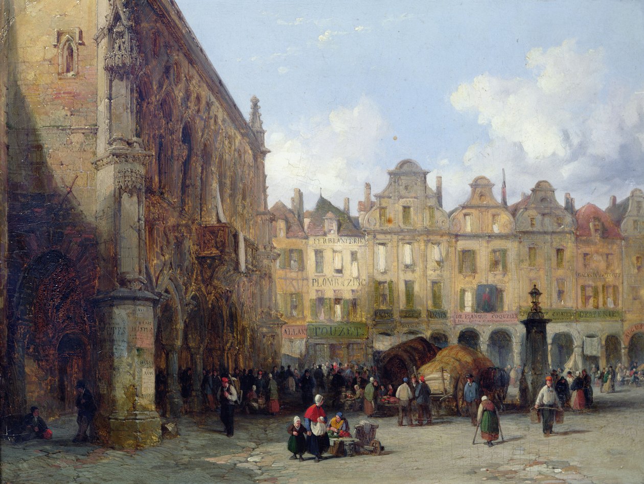فندق دي فيل ، أراس ، 1856 (زيت على البطاقة) بواسطة لويس جون وود
