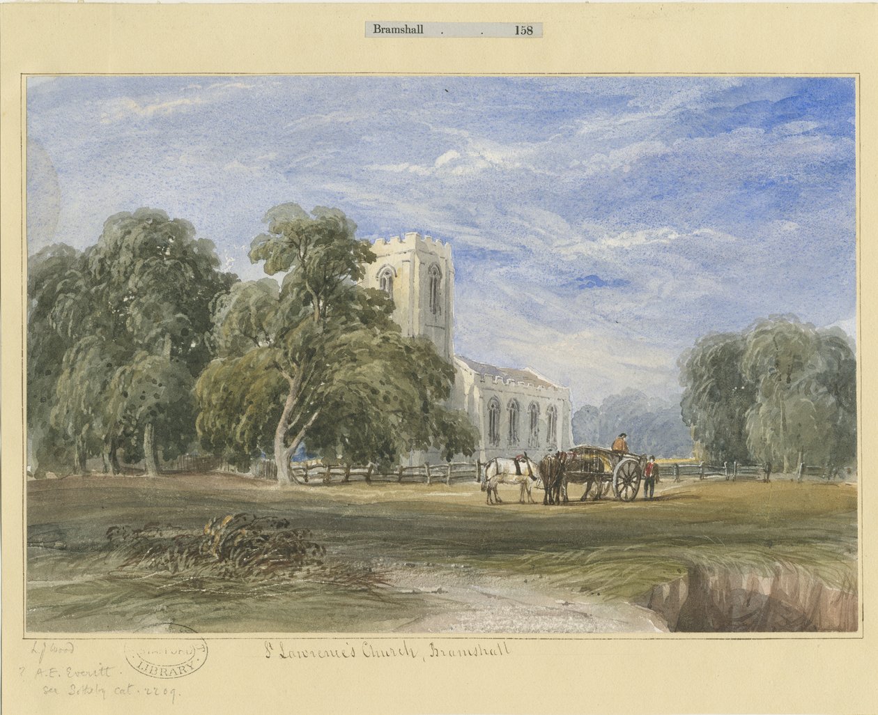 كنيسة برامشال: الرسم بالألوان المائية ، بدون تاريخ [c1830-1840] بواسطة لويس جون وود