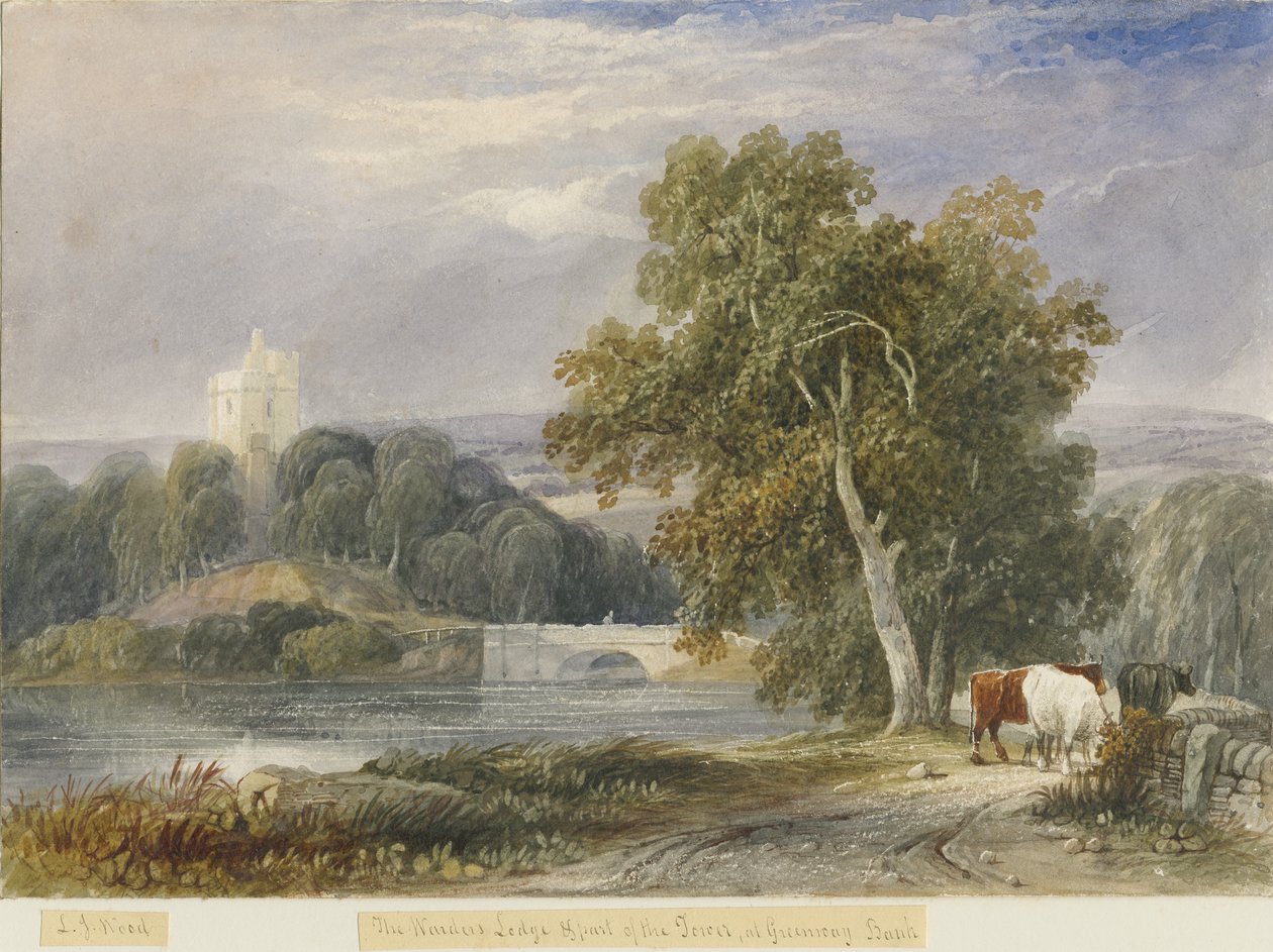 مصرف Greenway Bank - Warder "s and Tower: water color painting، nd [c1830-1840] بواسطة لويس جون وود