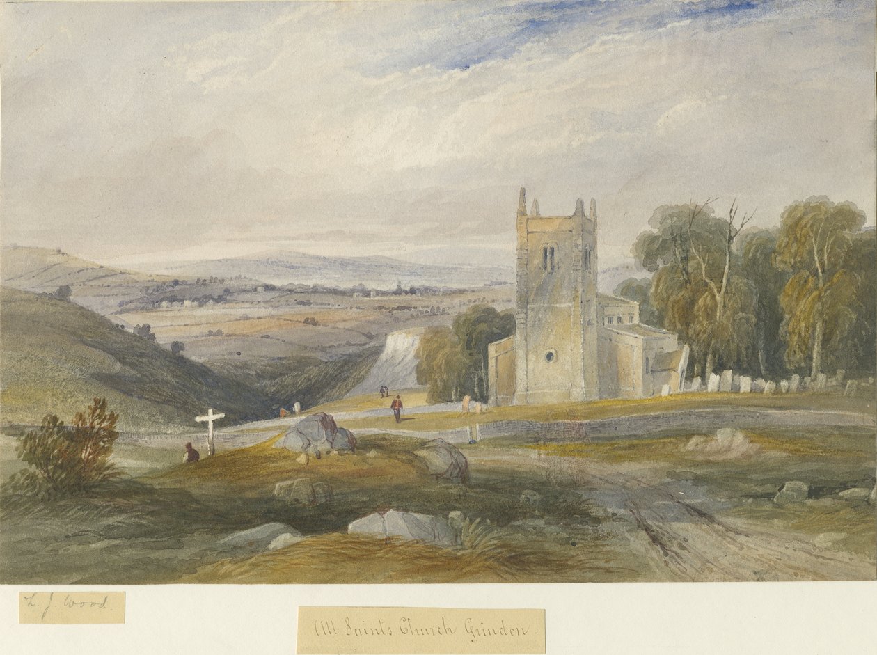 كنيسة جريندون: لوحة ألوان مائية ، بدون تاريخ [c1830-1845] بواسطة لويس جون وود