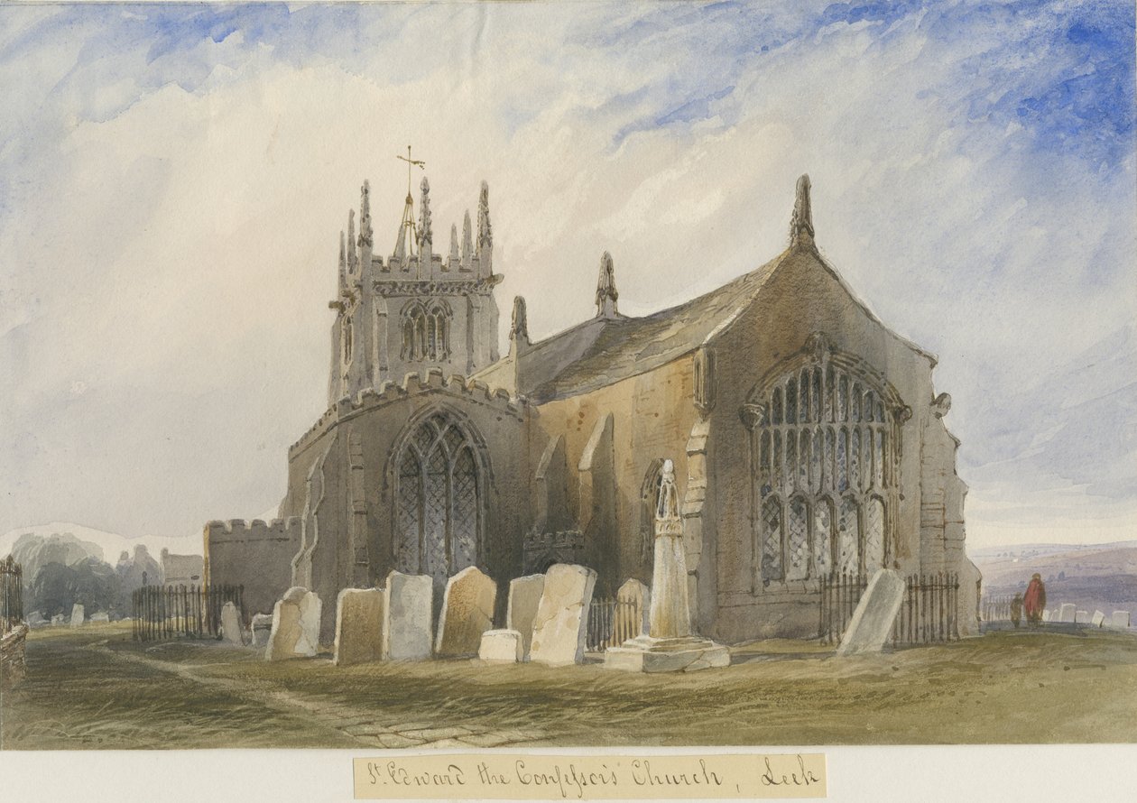 Leek Church: الرسم بالألوان المائية ، بدون تاريخ [c1830-1840] بواسطة لويس جون وود