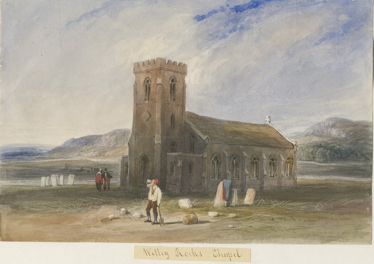 Wetley Rocks - Chapel: رسم بالألوان المائية ، بدون تاريخ [c1830-1840] بواسطة لويس جون وود