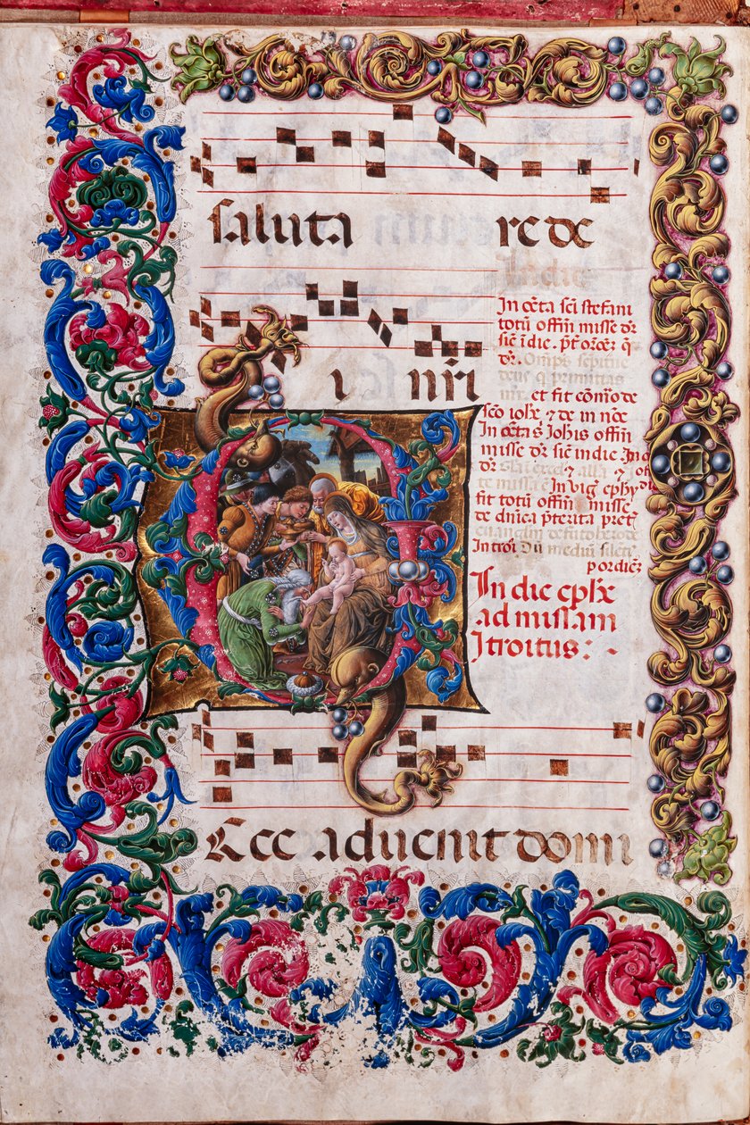 مكتبة Piccolomini: كتاب جوقة ، سمك القد. 19.4 ، صص. 9 ظ مع "عشق المجوس" ليبرالي دا فيرونا (حوالي 1445 - 1527/9). بواسطة الليبراليون دا فيرونا