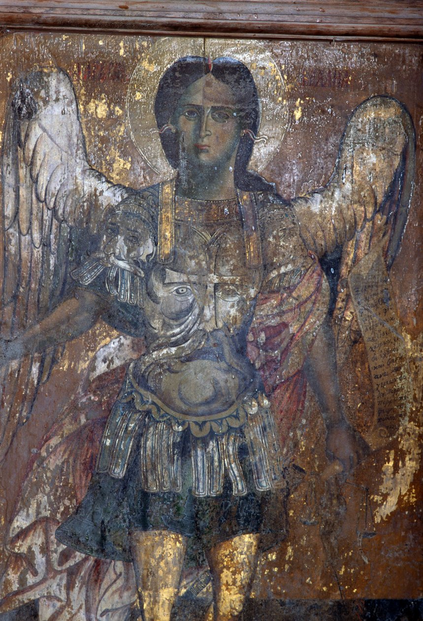 Angel, fresco in Byzantine church of Sotiras Christos, Vlithias, Crete, Greece (photo) بواسطة غير معروف غير معروف