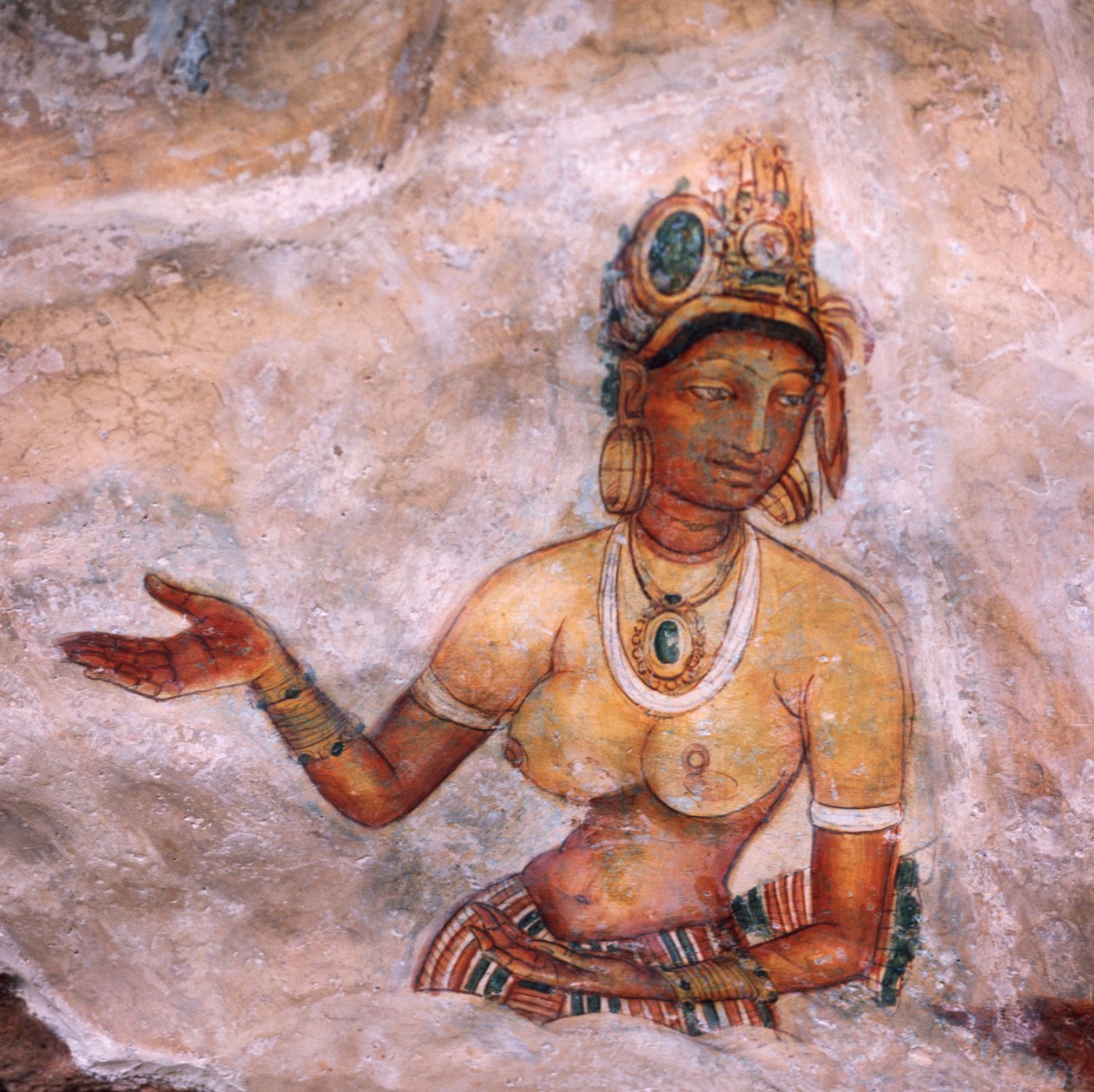 Apsaras, heavenly nymph making an offering, fresco, fortified citadel of Sigiriya (UNESCO World Heritage List بواسطة غير معروف غير معروف