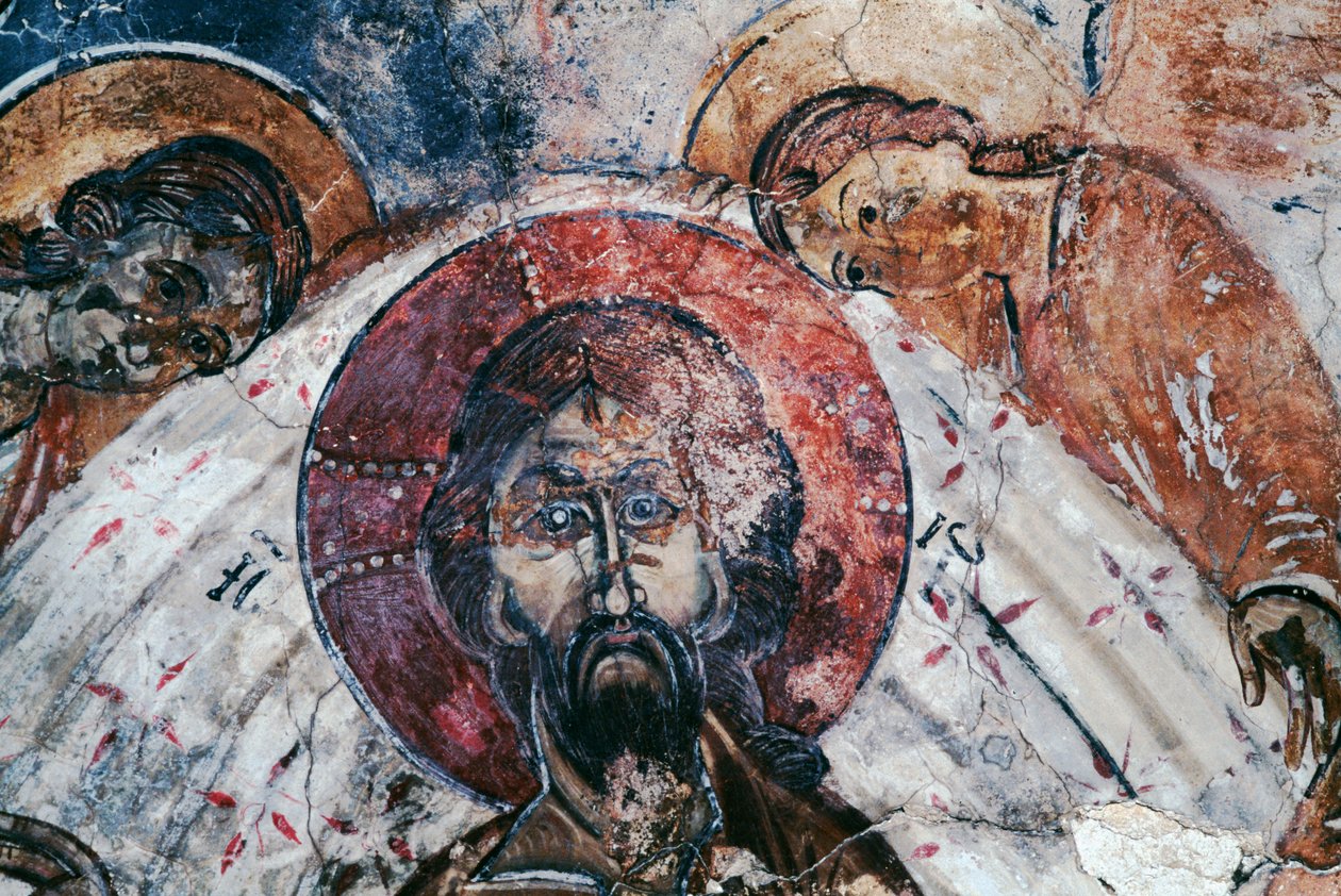 Christ, fresco in Byzantine church of St George, Komitades, Crete, Greece (photo) بواسطة غير معروف غير معروف