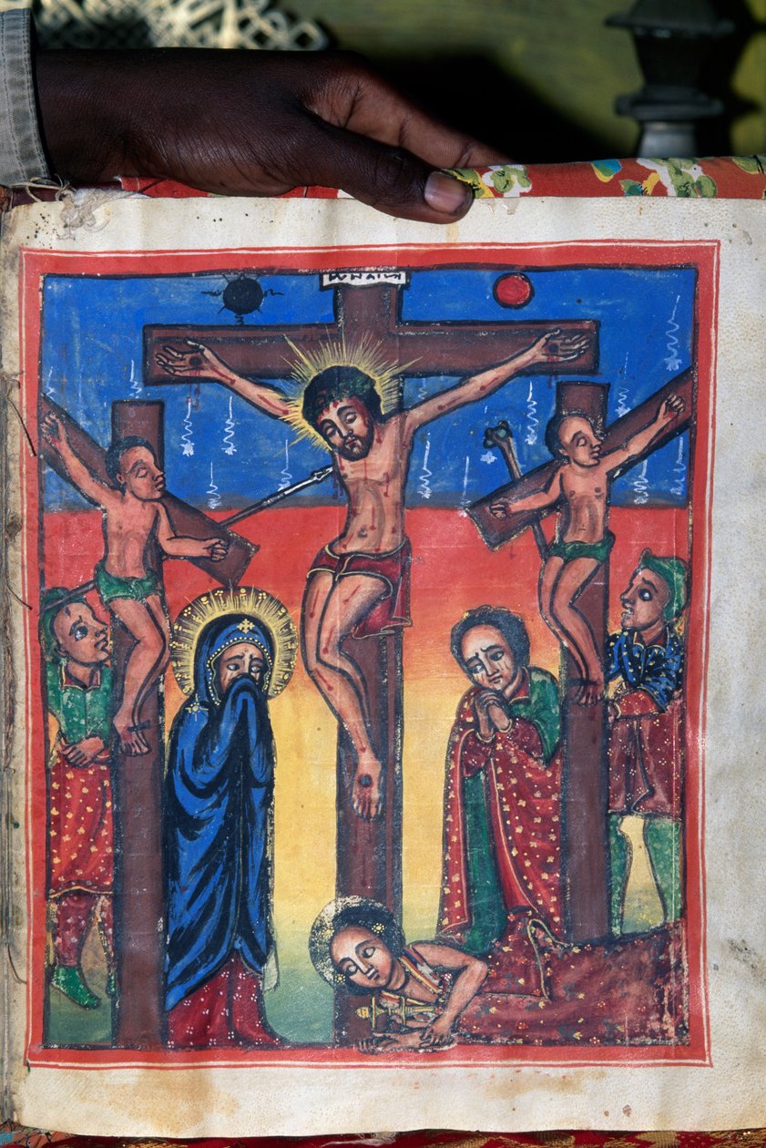 Crucifixion, manuscript in museum of Church of St Mary of Zion (17th century), Aksum (Unesco World Heritage List بواسطة غير معروف غير معروف