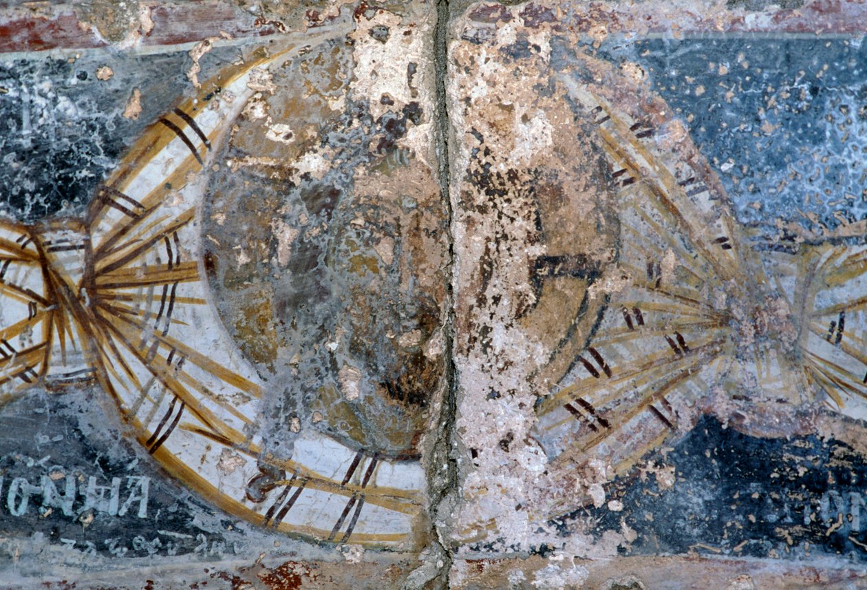 Face of Christ, damaged fresco in the church of Metamorphosis Sotiros, Voutas, Crete, Greece (photo) بواسطة غير معروف غير معروف