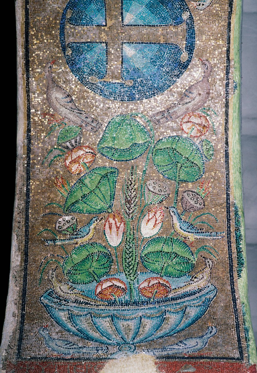Flowers and birds, mosaic in the early Christian church of Panagia Ahiropiitos or Panagia Acheiropoietos, also called Achiropita (that is not created by human hand), Thessaloniki, Central Macedonia, Greece, 5th century (photo) بواسطة غير معروف غير معروف