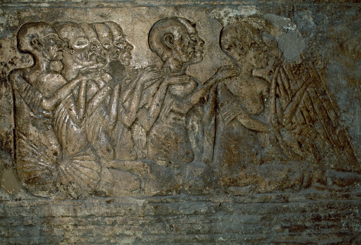 Foreign guests presenting gifts to Queen Nefertiti, Bas relief from tomb of Merire, Necropolis of Tell el-Amarna, Egypt, Egyptian civilization, New Kingdom, Dynasty XVIII بواسطة غير معروف غير معروف