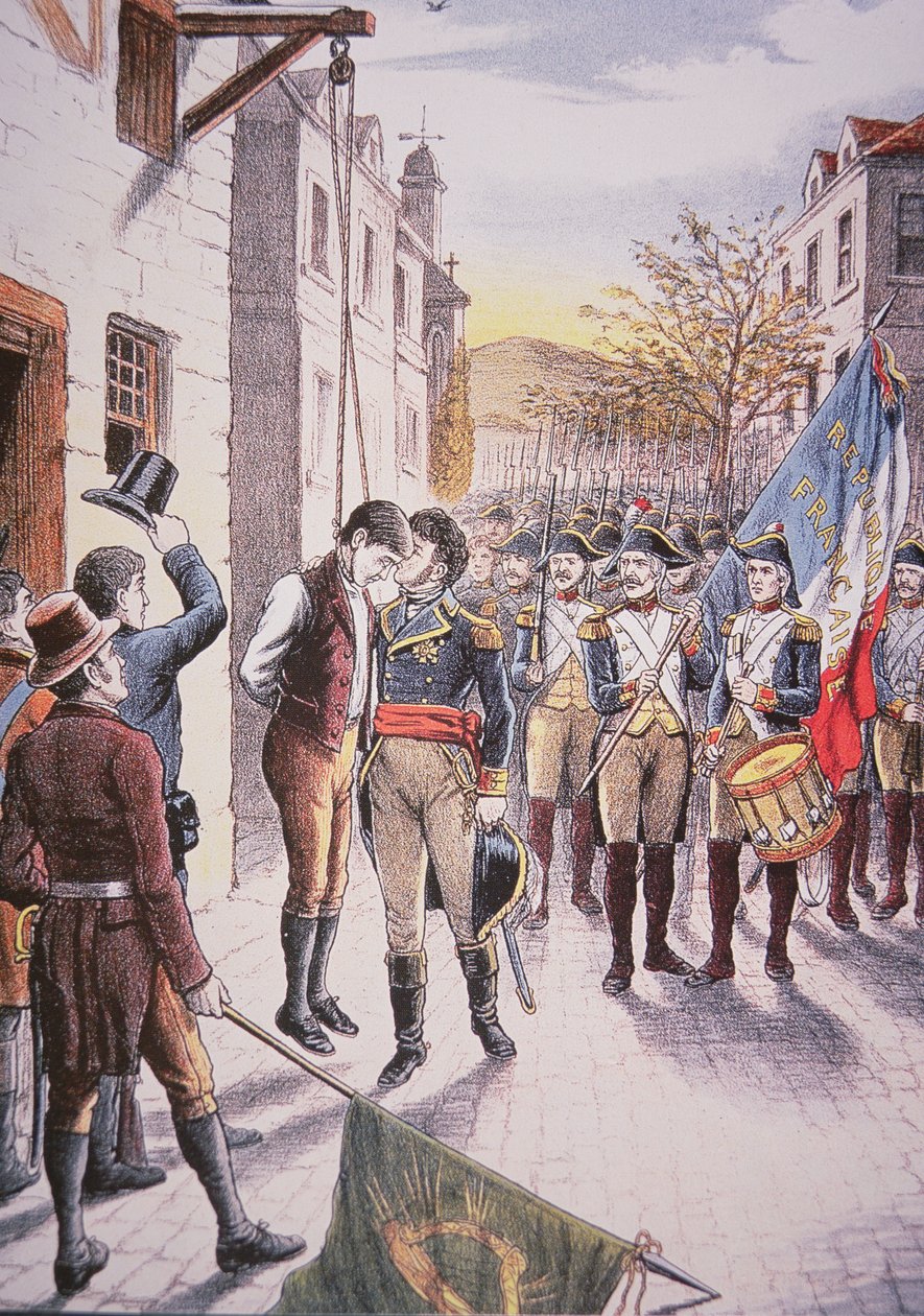 French General Jean Sarrazin kisses hanged Irish rebel Patrick Walsh (colour litho) بواسطة غير معروف غير معروف