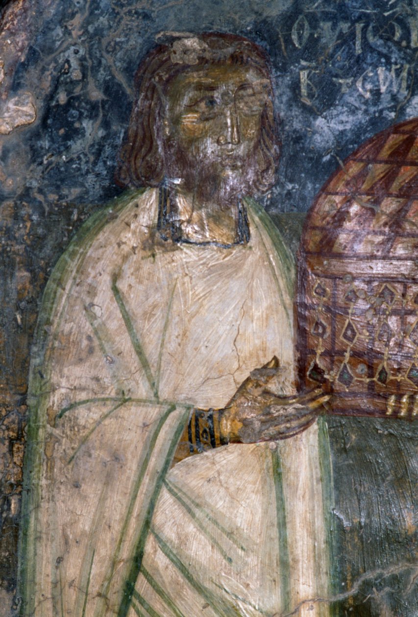Fresco buyer of church of Agia Anna, holding model of church, fresco from 1642, Anisaraki, Crete, Greece بواسطة غير معروف غير معروف