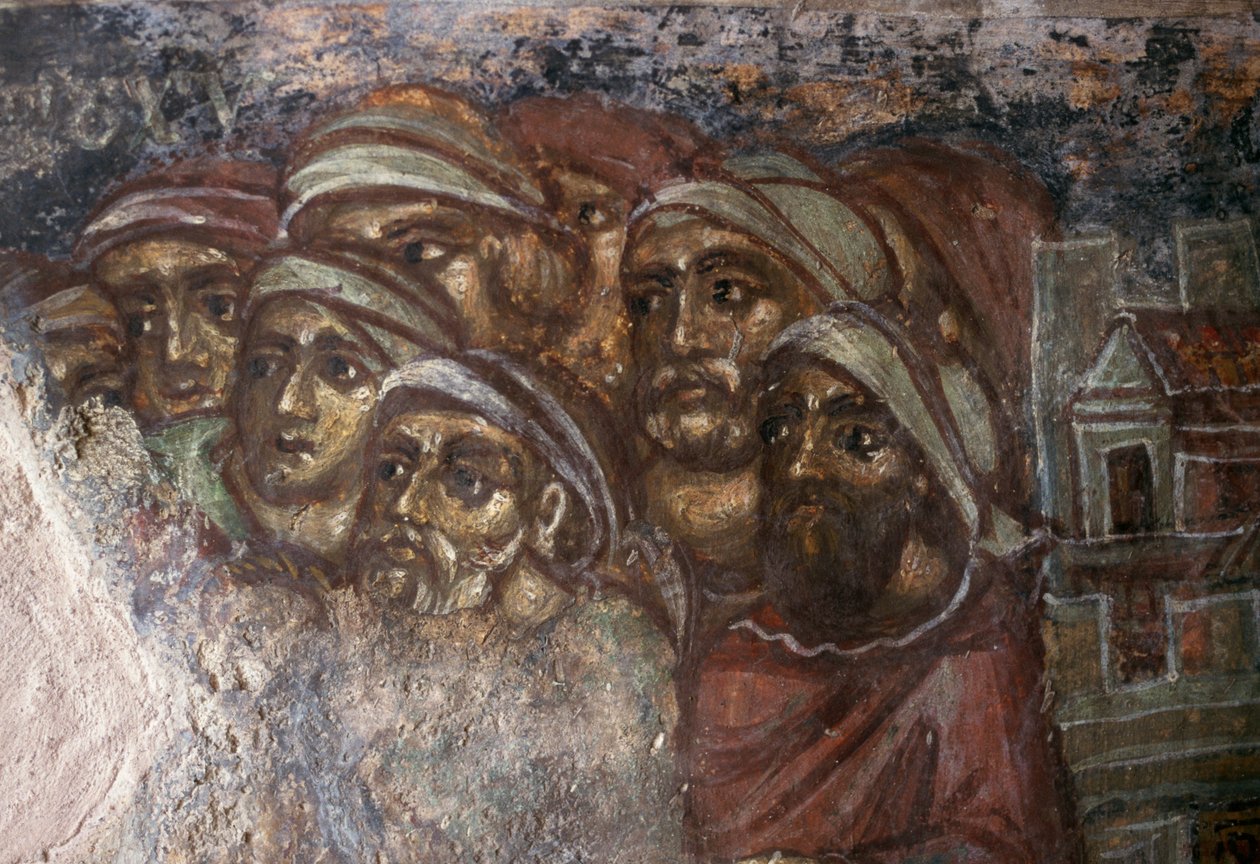 Fresco with group of men, Byzantine Church of Ayios Stephanos, Drakona, Crete, Greece (photo) بواسطة غير معروف غير معروف