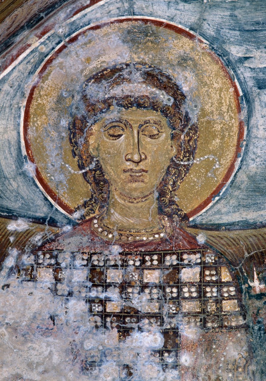 Fresco with saint in Byzantine church of Agios Georgios, Vathi, Crete, Greece (photo) بواسطة غير معروف غير معروف