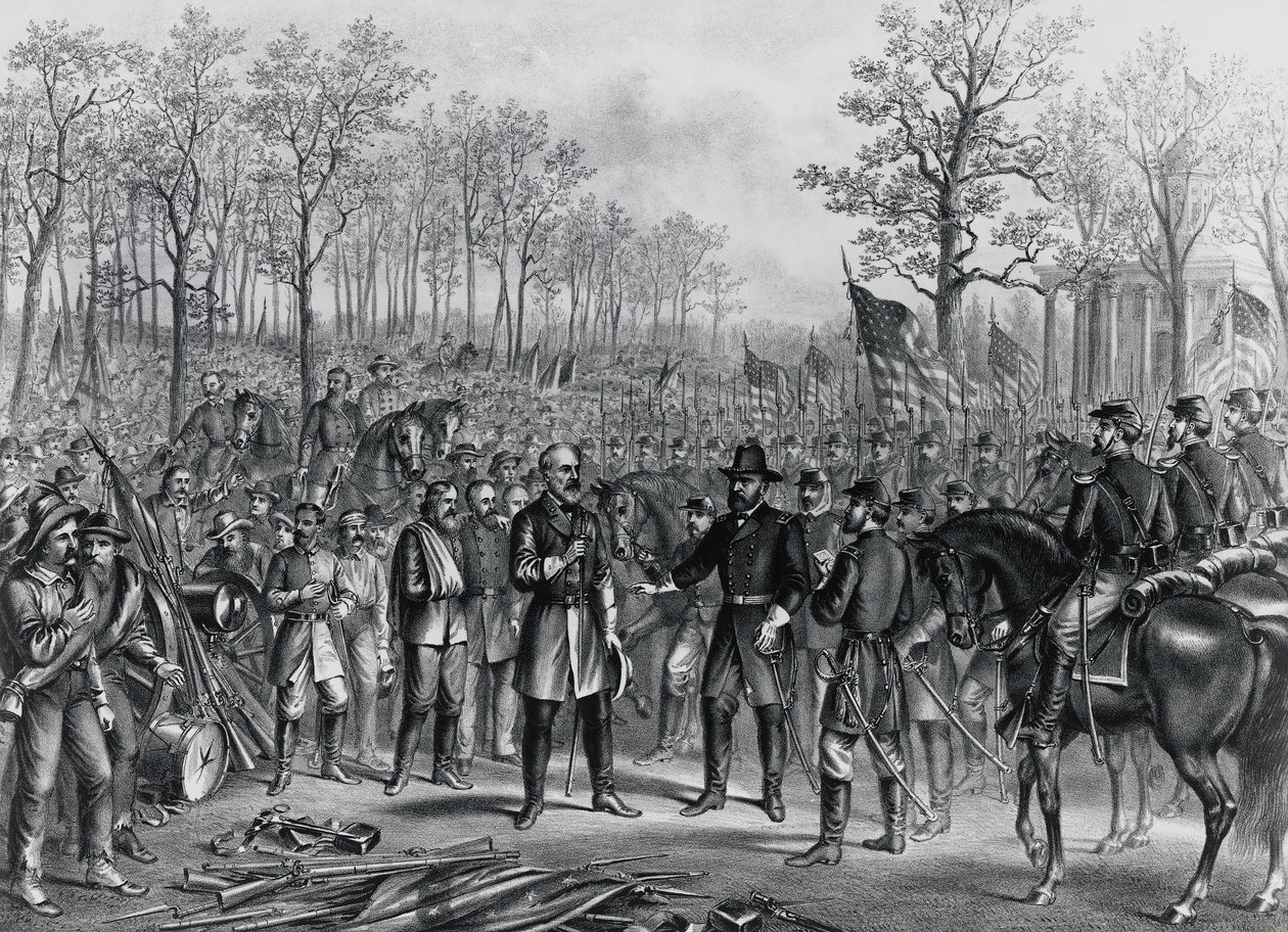 General Robert Lee surrendering to General Ulysses Grant at Appomattox, April 9 بواسطة غير معروف غير معروف