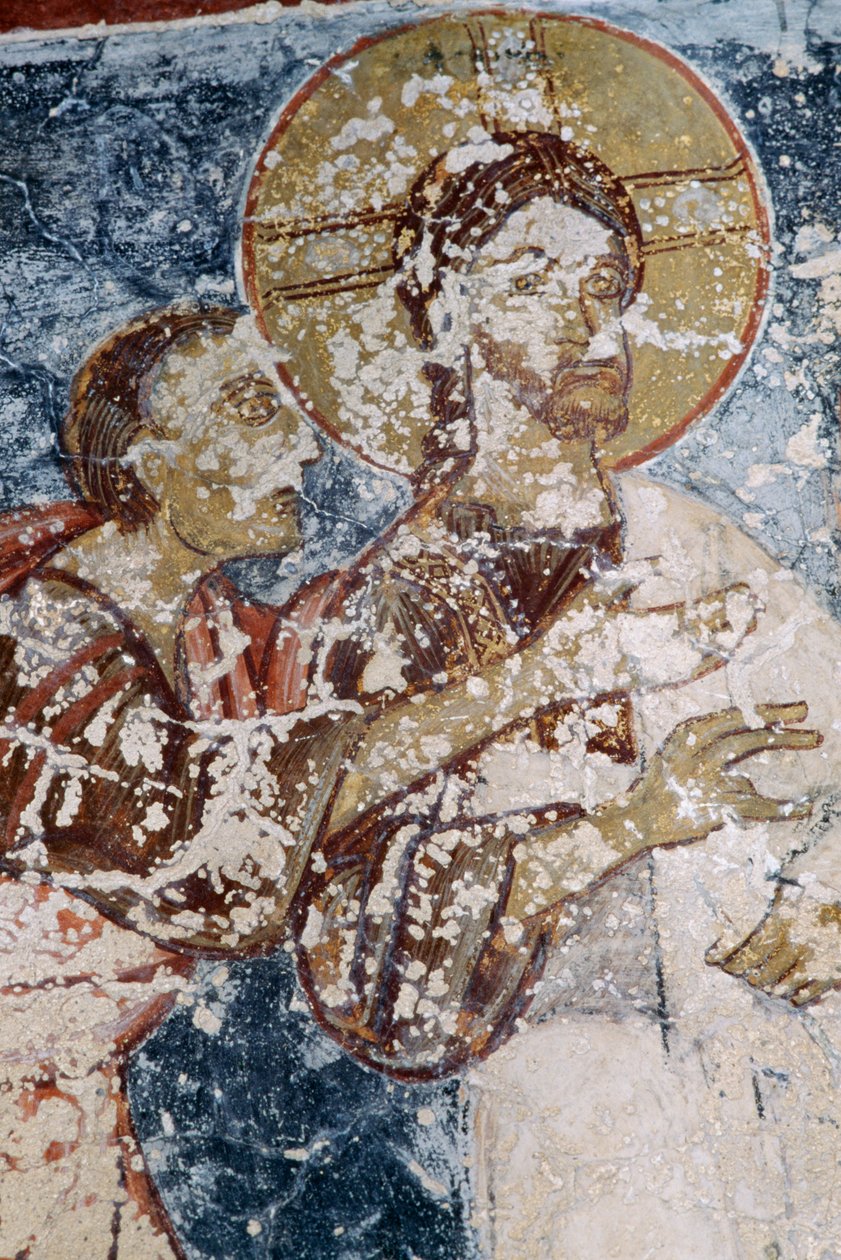 Jesus, fresco in Byzantine church of Agios Georgios, Vathi, Crete, Greece (photo) بواسطة غير معروف غير معروف