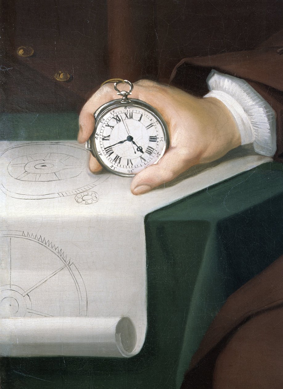 John Harrison with his marine chronometer, c 1767 بواسطة غير معروف غير معروف