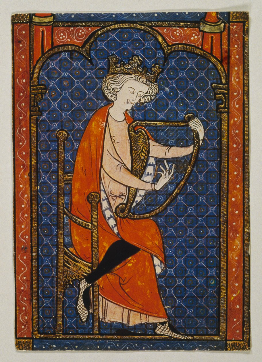 King David playing the harp, miniature from manuscript in Hebrew language بواسطة غير معروف غير معروف