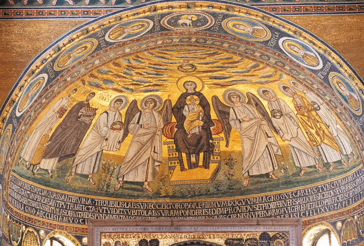 Madonna and Child between angels and saints, mosaic in the apse of the Euphrasian basilica, Porec, Istria, Croatia, 6th century بواسطة غير معروف غير معروف