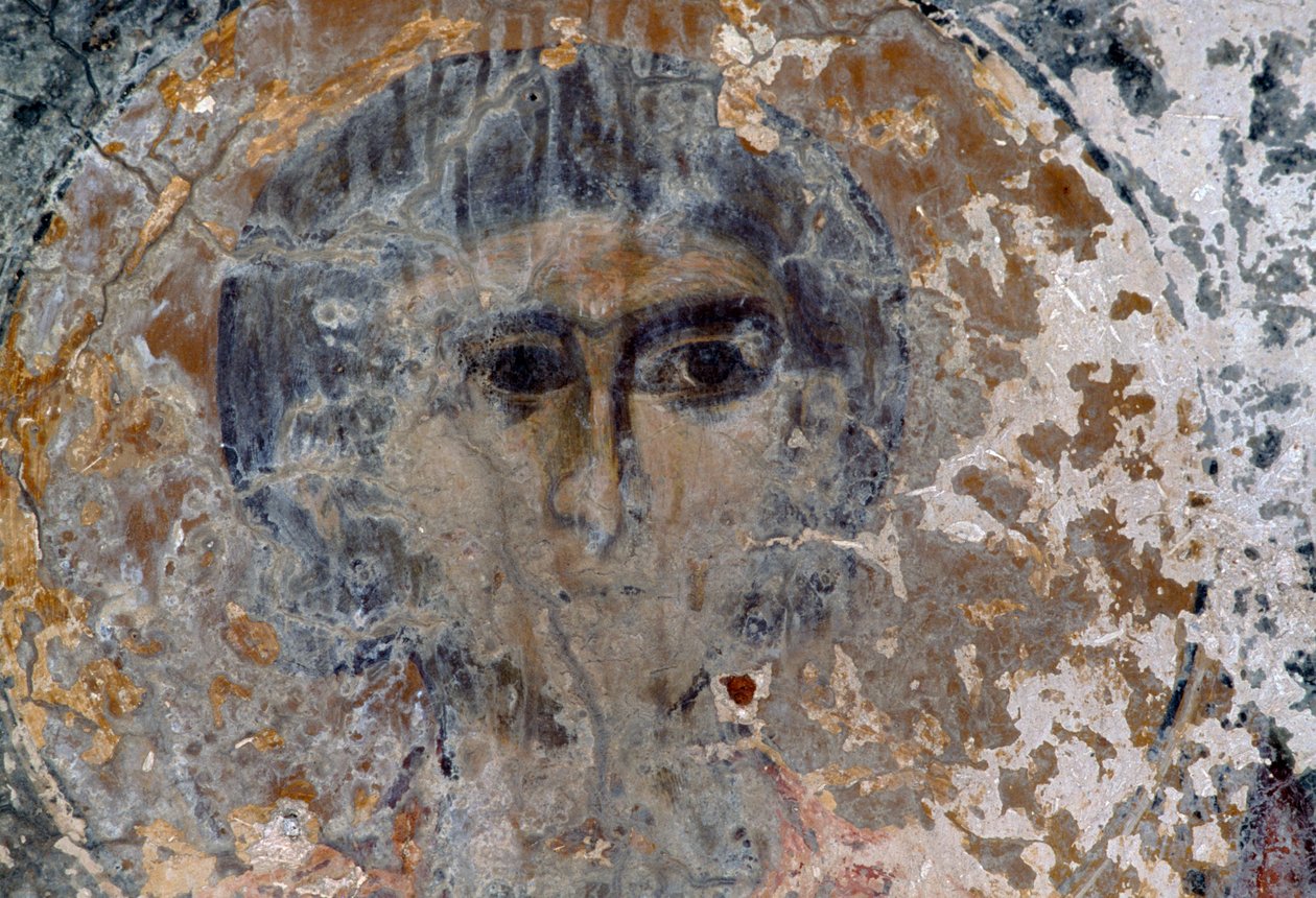 Male figure, damaged fresco in church of Metamorphosis Sotiros, Voutas, Crete, Greece (photo) بواسطة غير معروف غير معروف