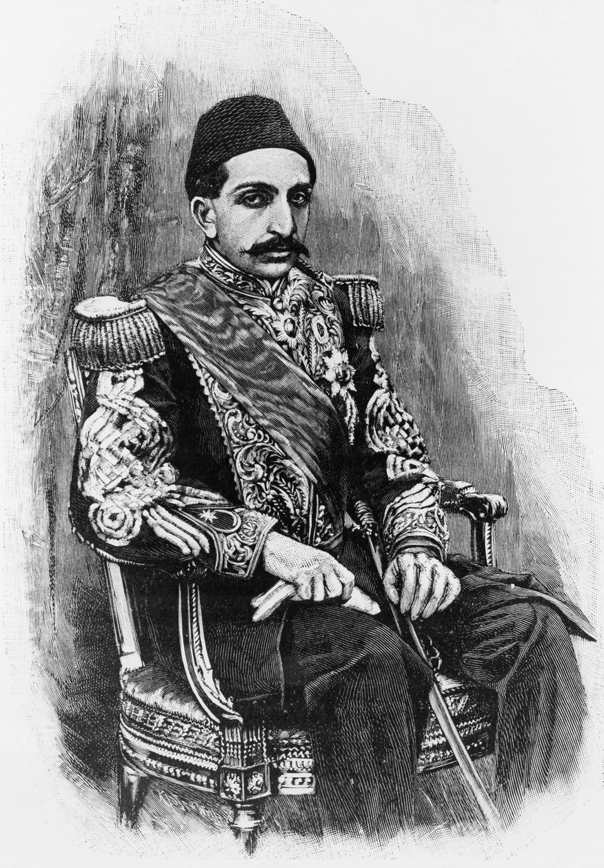 صورة لعبد الحميد الثاني (1842-1918) ، سلطان الإمبراطورية العثمانية الرابع والثلاثون من 1876 إلى 1909 ، نقش تلو صورة بواسطة غير معروف غير معروف